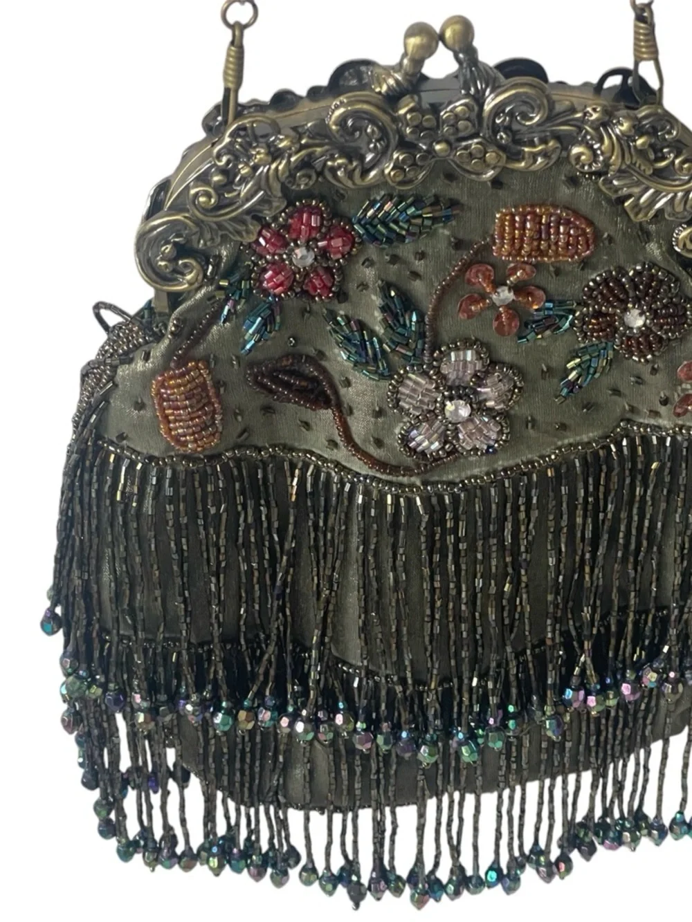 Susan Collection Vintage Victorian-Inspired Beaded Hand-Bag w/Long Chain, OS
